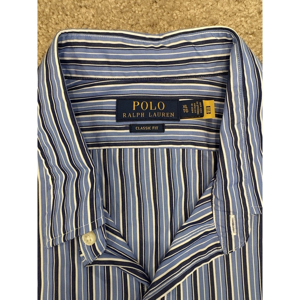 Polo Ralph Lauren Classic Fit Button Down Shirt Blue Striped Men's XL Cotton - Picture 3 of 8